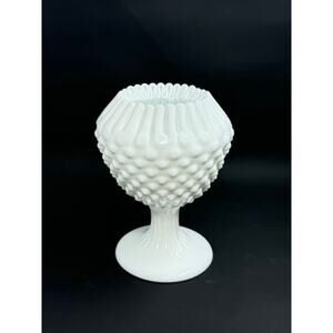 FENTON "Milk Glass" Crinkle, Hobnail Pattern, Vase, Pedestal Base,4.5"T x 6"W